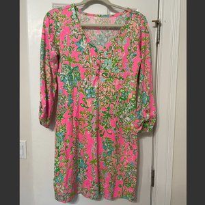COPY - LILLY PULITZER Long Sleeve Pink/Green Floral Pattern Mini Dress - Size S…